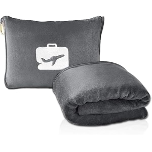 nexlev travel blanket - premium soft lightweight amp cozy 2 in 1 blanket with soft bag pillowcase  hand luggage sleeve  perfect for flight car bus travel blanket  300 gsm silver