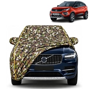 nexon ev 100 waterproof car cover  dustproof sun protection cover  soft cotton lining  triple stitched  mirror pocket  antenna pocket  all weather body cover army