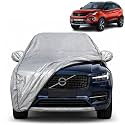 Nexon Ev 100% Waterproof Car Cover | Dustproof Sun Protection Cover | Soft Cotton Lining | Triple Stitched | Mirror Pocket | Antenna Pocket | All Weather Body Cover (Silver with Yellow Piping)