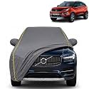 Nexon Ev 100% Waterproof Car Cover | Dustproof Sun Protection Cover | Soft Cotton Lining | Triple Stitched | Mirror Pocket | Antenna Pocket | All Weather Body Cover (Grey with Yellow Piping)