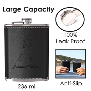 hp-jw black leak proof stainless steel 8 oz liquor storage pocket hip flask with stainless steel funnel