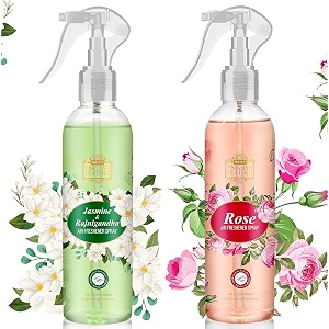 next care english leather air freshener spray combo pack  rose  jasmine 200 ml each  long lasting room freshener  gas-free deodorizer for home car amp office  2 floral fragrances set