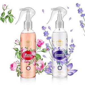 next care english leather air freshener spray combo pack  rose  lavender 200 ml each  long lasting room freshener  gas-free deodorizer for home car amp office  2 fragrances set