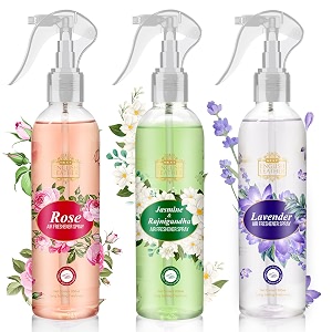 next care english leather air freshener spray combo pack  rose  jasmine  lavender 200 ml each  long lasting room freshener  gas-free deodorizer for home car amp office  3 fragrances set