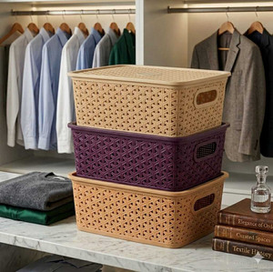 NEXVORACART Plastic Multipurpose Storage Baskets With Lid