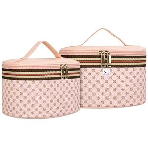 nfi essentials canvas set of 2 casual cosmetic box makeup box jewellery box trousseau vanity jewellery bridal box for wedding beauty case organizer 165cm 15cm beige