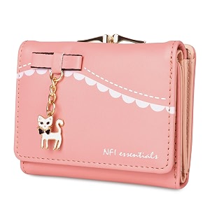 nfi essentials multi fold women39s wallet holding credit card cash amp coins small purse clutch with cat shaped metal keychain mini wallet pink
