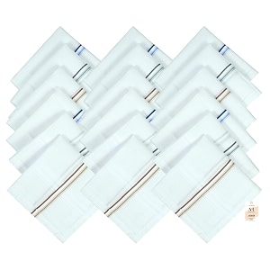 nfi essentials pack of 6 100 cotton handkerchiefsrumal for men amp boys premium combed compact white color hanky with strip maximum absorption