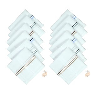 nfi essentials pack of 6 100 cotton handkerchiefsrumal for men amp boys premium combed compact white color hanky with strip maximum absorption