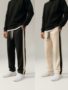 NFTrenzify Striped Men Black Beige Track Pants
