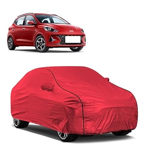 car bady cover waterproof compatible with hyundai grand i10 nios triple stitched fully elastic ultra mirror pocket  heavy buckle  mth red amp black piping red amp black