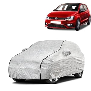 car bady cover waterproof compatible with volkswagen polo gt triple stitched fully elastic ultra mirror pocket  heavy buckle  silver amp black piping silver amp black