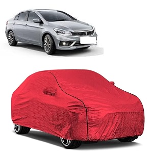 car bady cover waterproof compatible with maruti ciaz triple stitched fully elastic ultra mirror pocket  heavy buckle  mth red amp black piping red amp black