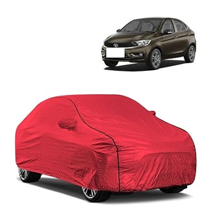 car bady cover waterproof compatible with tata tigor triple stitched fully elastic ultra mirror pocket  heavy buckle  mth red amp black piping red amp black