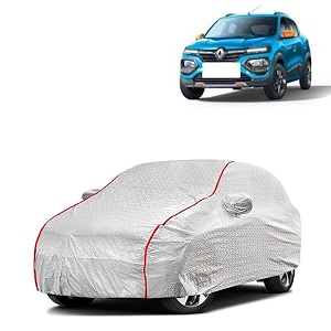 car bady cover waterproof compatible with renault kwid climber 10 mt triple stitched fully elastic ultra mirror pocket  heavy buckle  silver amp red piping silver amp red