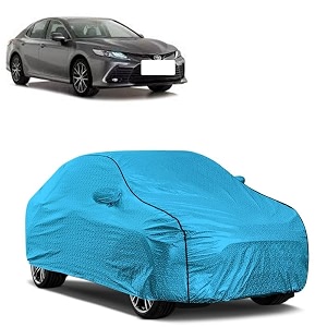 car bady cover waterproof compatible with toyota camry triple stitched fully elastic ultra mirror pocket  heavy buckle  mtl blue amp black piping blue amp black