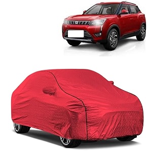 car bady cover waterproof compatible with mahindra xuv 400 ev triple stitched fully elastic ultra mirror pocket  heavy buckle  mth red amp black piping red amp black
