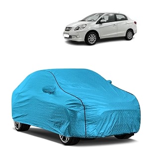 car bady cover waterproof compatible with honda old amaze triple stitched fully elastic ultra mirror pocket  heavy buckle  mtl blue amp black piping blue amp black