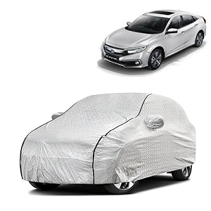 car bady cover waterproof compatible with honda new civic triple stitched fully elastic ultra mirror pocket  heavy buckle  silver amp black piping silver amp black