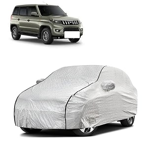 car bady cover waterproof compatible with mahindra kuv100 triple stitched fully elastic ultra mirror pocket  heavy buckle  silver amp black piping silver amp black
