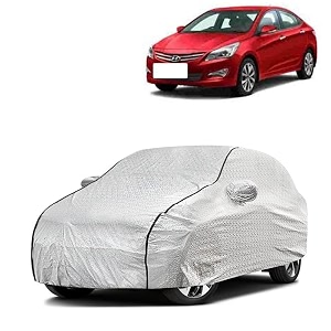 car bady cover waterproof compatible with hyundai verna 2023 triple stitched fully elastic ultra mirror pocket  heavy buckle  silver amp black piping silver amp black