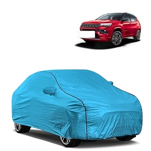 car bady cover waterproof compatible with kia carens triple stitched fully elastic ultra mirror pocket  heavy buckle  mtl blue amp black piping blue amp black