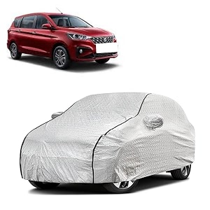 car bady cover waterproof compatible with maruti ertiga triple stitched fully elastic ultra mirror pocket  heavy buckle  silver amp black piping silver amp black