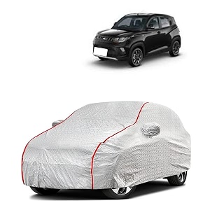 car bady cover waterproof compatible with mahindra marazzo triple stitched fully elastic ultra mirror pocket  heavy buckle  silver amp red piping silver amp red