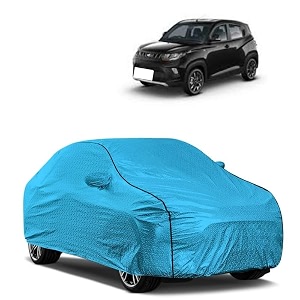 car bady cover waterproof compatible with mahindra marazzo triple stitched fully elastic ultra mirror pocket  heavy buckle  mtl blue amp black piping blue amp black