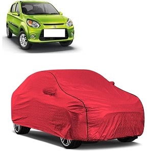 car bady cover waterproof compatible with maruti alto k10 triple stitched fully elastic ultra mirror pocket  heavy buckle  mth red amp black piping red amp black