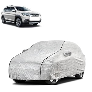 car bady cover waterproof compatible with maruti xl6 triple stitched fully elastic ultra mirror pocket  heavy buckle  silver amp black piping silver amp black