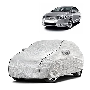 car bady cover waterproof compatible with honda old city triple stitched fully elastic ultra mirror pocket  heavy buckle  silver amp black piping silver amp black
