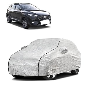 car bady cover waterproof compatible with mg astor triple stitched fully elastic ultra mirror pocket  heavy buckle  silver amp black piping silver amp black