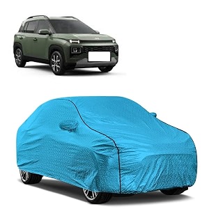 car bady cover waterproof compatible with hyundai exter triple stitched fully elastic ultra mirror pocket  heavy buckle  mtl blue amp black piping blue amp black