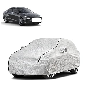 car bady cover waterproof compatible with hyundai verna transform triple stitched fully elastic ultra mirror pocket  heavy buckle  silver amp black piping silver amp black