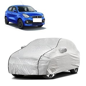 car bady cover waterproof compatible with maruti celerio triple stitched fully elastic ultra mirror pocket  heavy buckle  silver amp black piping silver amp black