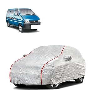 car bady cover waterproof compatible with maruti eeco triple stitched fully elastic ultra mirror pocket  heavy buckle  silver amp red piping silver amp red