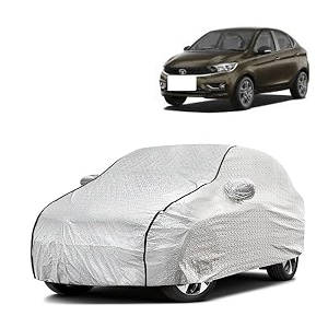 car bady cover waterproof compatible with tata tigor triple stitched fully elastic ultra mirror pocket  heavy buckle  silver amp black piping silver amp black