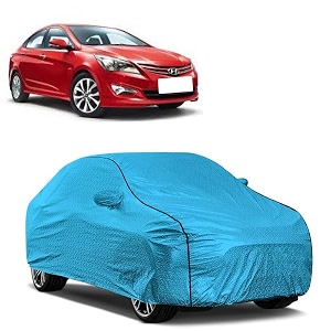 car bady cover waterproof compatible with hyundai fluidic verna 4s triple stitched fully elastic ultra mirror pocket  heavy buckle  mtl blue amp black piping blue amp black