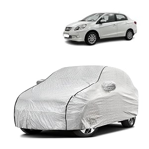 car bady cover waterproof compatible with honda old amaze triple stitched fully elastic ultra mirror pocket  heavy buckle  silver amp black piping silver amp black