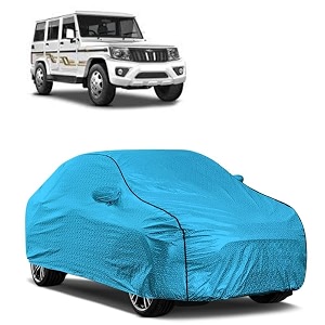 car bady cover waterproof compatible with mahindra bolero neo triple stitched fully elastic ultra mirror pocket  heavy buckle  mtl blue amp black piping blue amp black