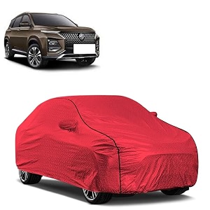 car bady cover waterproof compatible with mg hector triple stitched fully elastic ultra mirror pocket  heavy buckle  mth red amp black piping red amp black