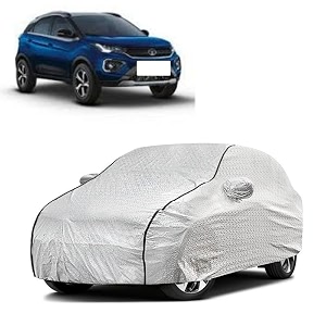 ng auto front car bady cover waterproof compatible with tata nexon 2023 triple stitched fully elastic ultra mirror pocket  heavy buckle  silver amp black piping silver amp black