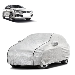 car bady cover waterproof compatible with maruti new baleno triple stitched fully elastic ultra mirror pocket  heavy buckle  silver amp black piping silver amp black