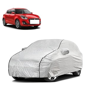 car bady cover waterproof compatible with maruti swift vxi triple stitched fully elastic ultra mirror pocket  heavy buckle  silver amp black piping silver amp black