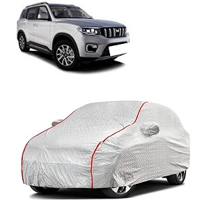 car bady cover waterproof compatible with mahindra xuv 300 triple stitched fully elastic ultra mirror pocket  heavy buckle  silver amp red piping silver amp red