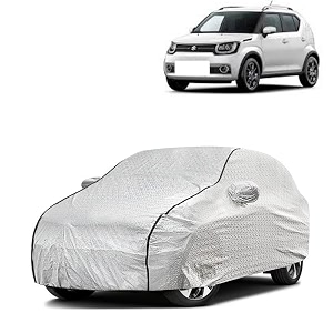 car bady cover waterproof compatible with maruti ignis triple stitched fully elastic ultra mirror pocket  heavy buckle  silver amp black piping silver amp black