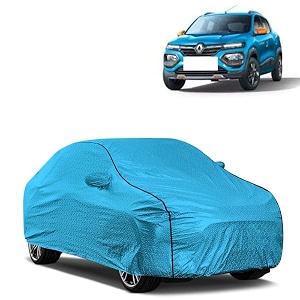 car bady cover waterproof compatible with renault kwid climber 10 mt triple stitched fully elastic ultra mirror pocket  heavy buckle  mtl blue amp black piping blue amp black