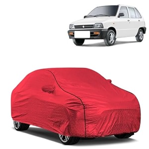 car bady cover waterproof compatible with maruti 800 triple stitched fully elastic ultra mirror pocket  heavy buckle  mth red amp black piping red amp black