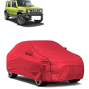 car bady cover waterproof compatible with maruti jimny triple stitched fully elastic ultra mirror pocket  heavy buckle  mth red amp black piping red amp black